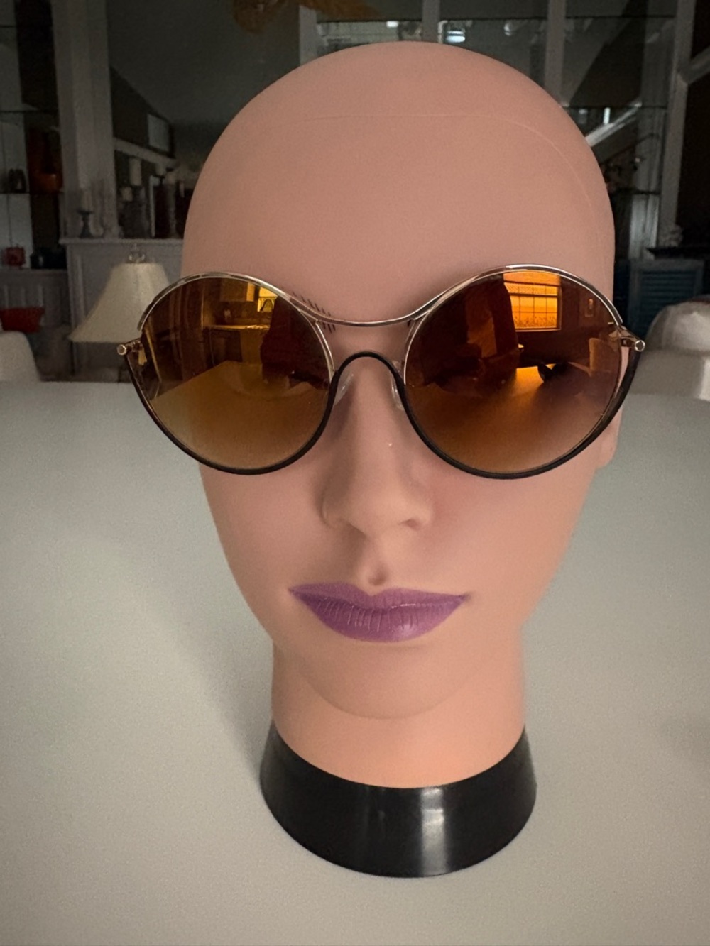 Balmain Round Sunglasses with Gold Accents and Brown Gradient Lenses